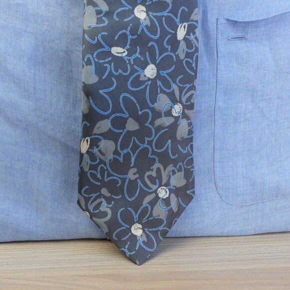 UNGARO Neck Tie‎ Mens Blue Floral Silk Flower Print Spring Formal Casual ITALY - Picture 4 of 10